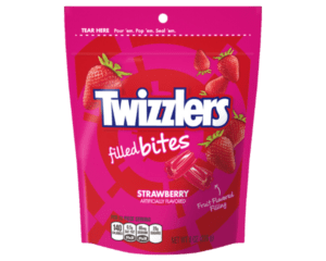 TWIZZLERS STRAWBERRY FLAVORED FILLED BITES POUCH 226G X 6 PACK