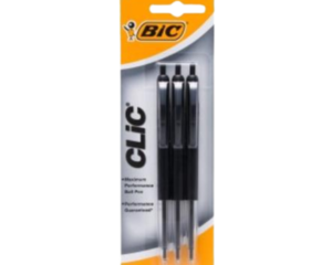 BIC CLIC BALL POINT PEN BLACK - 3 PACK