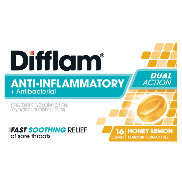 Difflam Dual Action, Honey and Lemon, 16Pk